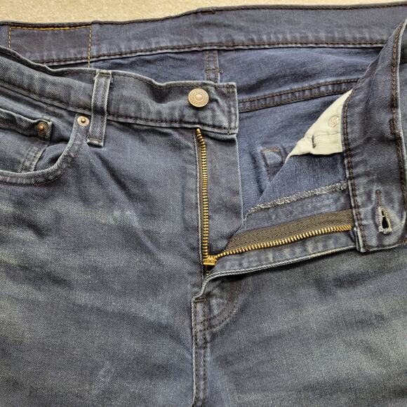 Levi’s 512 Men’s Dark Blue Jeans 33x32 Slim Taper Stretch Wash Light Distress - Picture 7 of 9